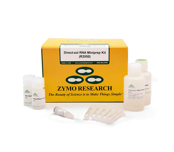 The Direct-zol<U+2122> RNA MiniPrep Kits are RNA purification kits that provide a streamlined method for the purification of up to 50 <U+00B5>g (per prep) of high-quality RNA directly from samples in TRI Reagent<U+00AE> or similar.